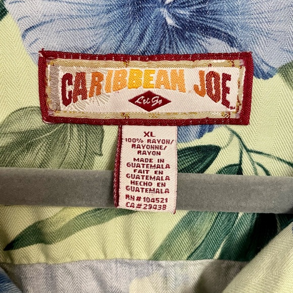 Caribbean Joe Hawaiian Shirt Aloha Tropical Floral Hibiscus Luau Blue Green XL - Picture 3 of 4